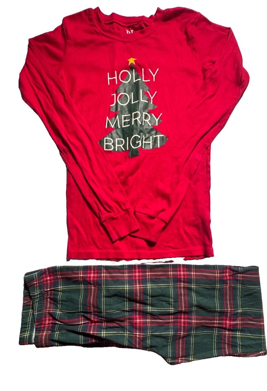 PJ Place Kids Christmas Pajama Set Size 16 Holly Jolly Red Green Plaid Cotton